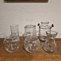 Assorted Clear Glass Vases and Containers