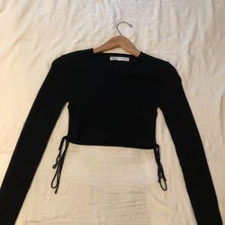 Zara Black Knit Tie Side Long Sleeve Top Medium