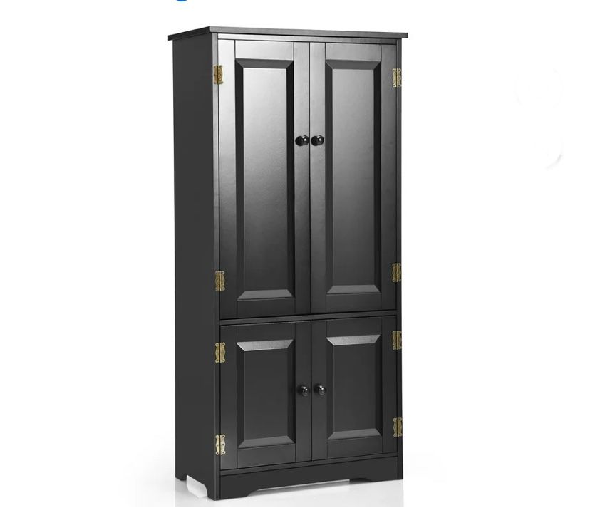 Costway Accent Floor Storage Cabinet W/ Adjustable Shelves Antique 2-Door Black
