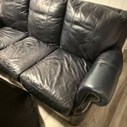 Leather Sofa Blue and Leather Chair