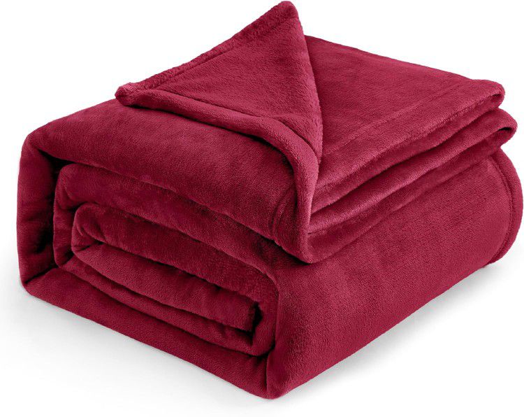 Flannel Fleece Microfiber Throw Blanket, Luxury Wine Red King Size Lightweight Cozy Couch Bed Super Soft and Warm Plush Solid Color 350GSM 108 x 90 in