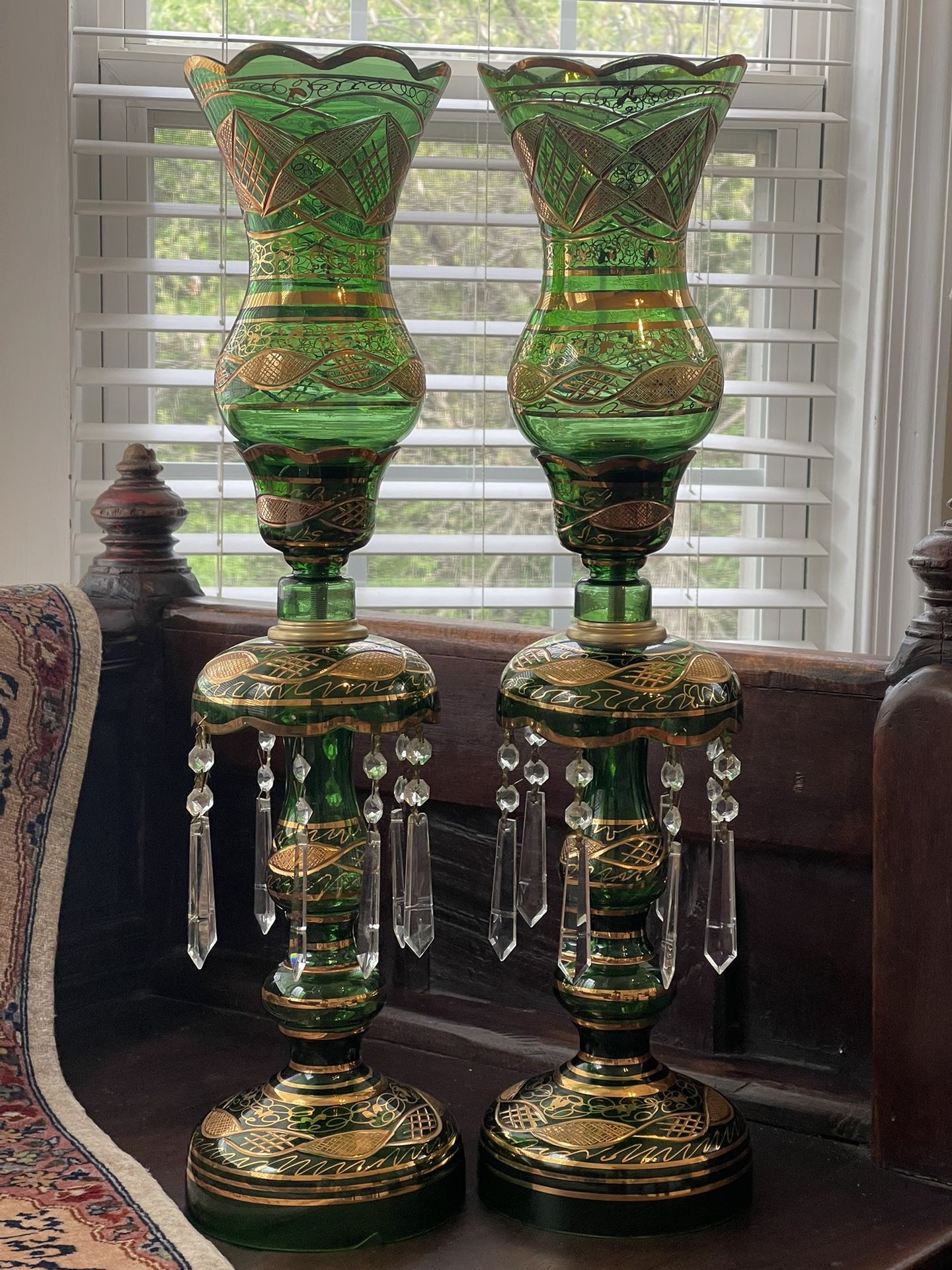 Antique Bohemian Crystal Lamps 
