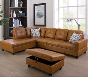 Carmel leather sectional couch and ottoman
