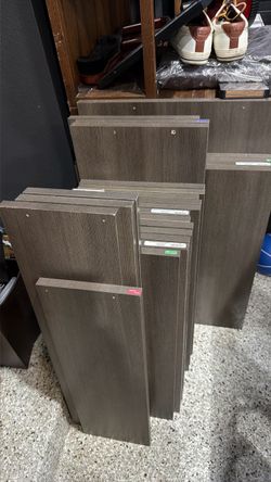 Container Store Elfa Classic Driftwood shelf system