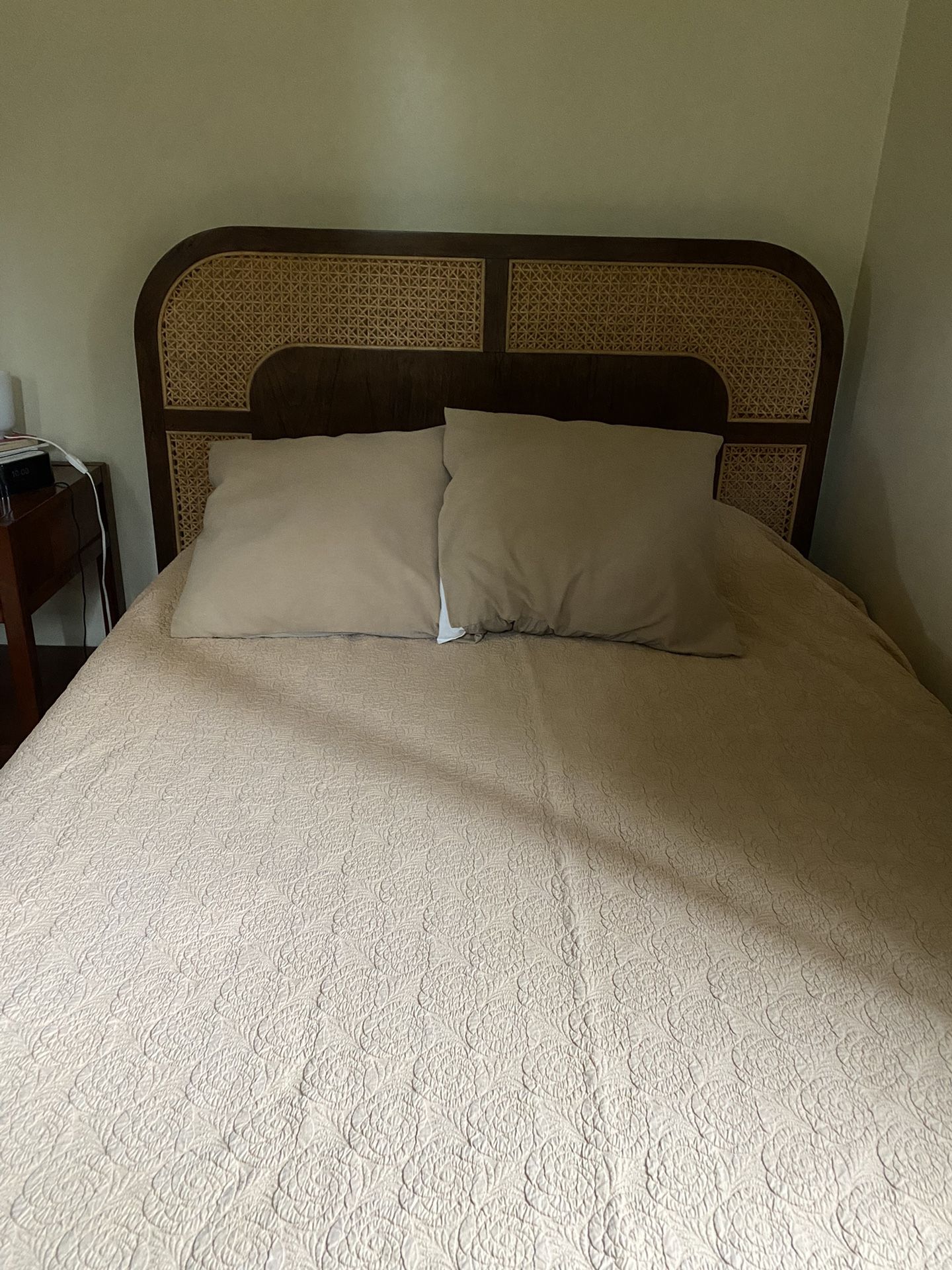 NADI WOOD AND CANE QUEEN BED FRAME CB2
