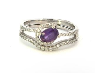 Woman’s Ladies 14k White Gold Shane Co Diamond And Amethyst Ring Size 9 GP3091651