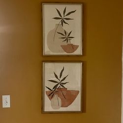 Neutral Botanical Framed Art – Set of 2 (19” x 15” each)