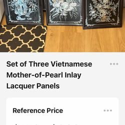Set of 3 Vietnamese Mother of Pearl and black lacquer panels