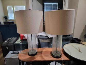 Set of 2 Crackled Glass Table Lamps with Neutral Shades