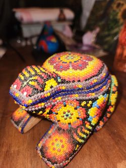 Vintage Beaded Frog Wooden Box 3×3×2