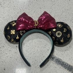 Disneyland Minnie Mouse Ear Headband w/Sequined Bow -Sleeping Beauty Castle