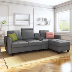 Convertible Sectional Couch L Shaped Sofa with Cup Holders