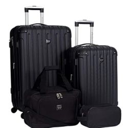NEW in Box Travelers Club 4-Piece Hardside Luggage Travel Set - Black  