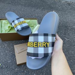 Burberry Slides Yellow And Grey 