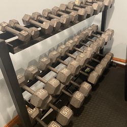 Cast Hex Dumbbells And Rack Set 