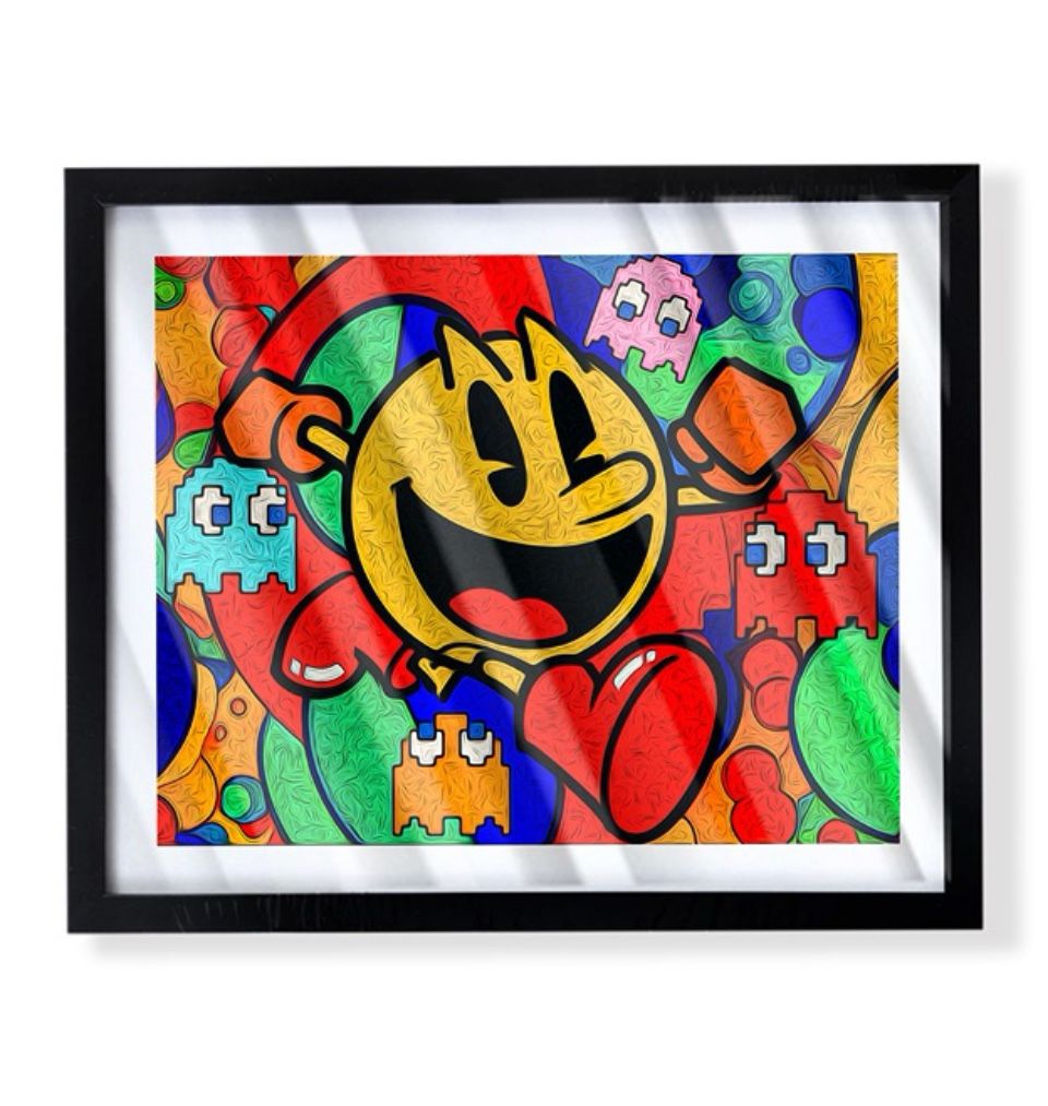 Pacman pac-man art piece on black frame