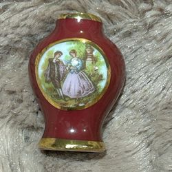 Miniature Limoges Burgundy Gold W/Painting Victorian Couple 