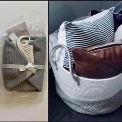 NEW HUGE XL 100% COTTON ROPE ROUND STORAGE BASKET 20 x 13” HANDLES BIN HAMPER BLANKETS PILLOWS LINEN