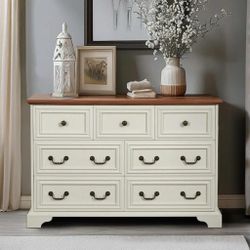 Farmhouse 7 Drawers Dresser For Bedroom, Rustic Chest Of Drawers With Natural Texture, Vintage Design, Storage Dressers Organizer For Bedroom, Living 