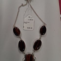 STERLING SILVER TIGER EYE NECKLACE 