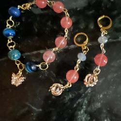 Hand Made Bracelet And Earrings Set With Natural Stones.