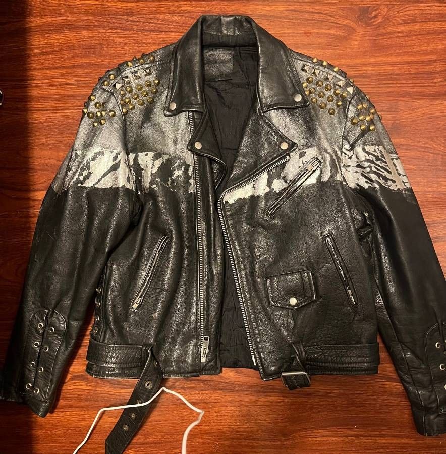 Unisex black leather biker jacket
