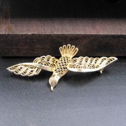 Sterling Silver Gold Plated Flying Bird Pin Brooch

