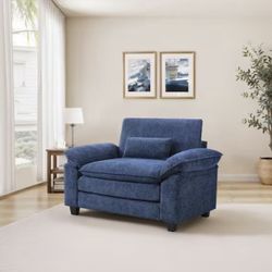 Yumi Modern Large Navy Chenille Fabric Armchair Set of 1 Accent Chair with 3-Layer Seat Cushion