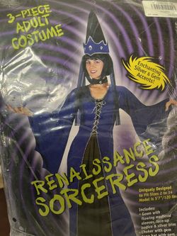 New 3 Piece Adult Costume Renaissance Sorceress Fits 2 to 14