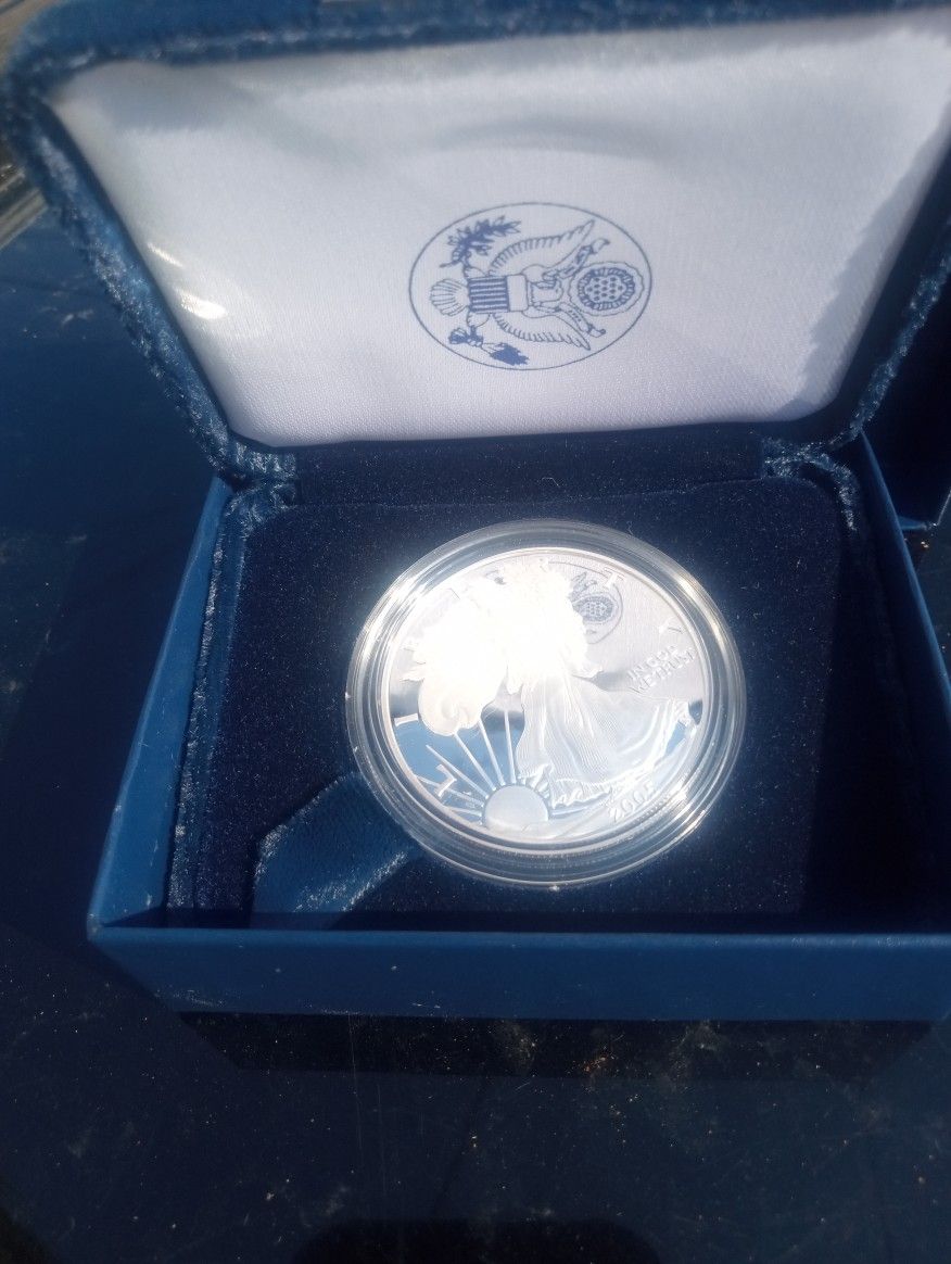 2005 Looking Silver Eagle Coin With Case