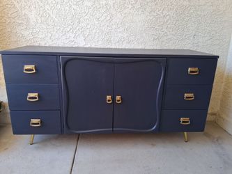 Vintage Mid-Century Modern Navy Credenza/ Dresser/ Buffet