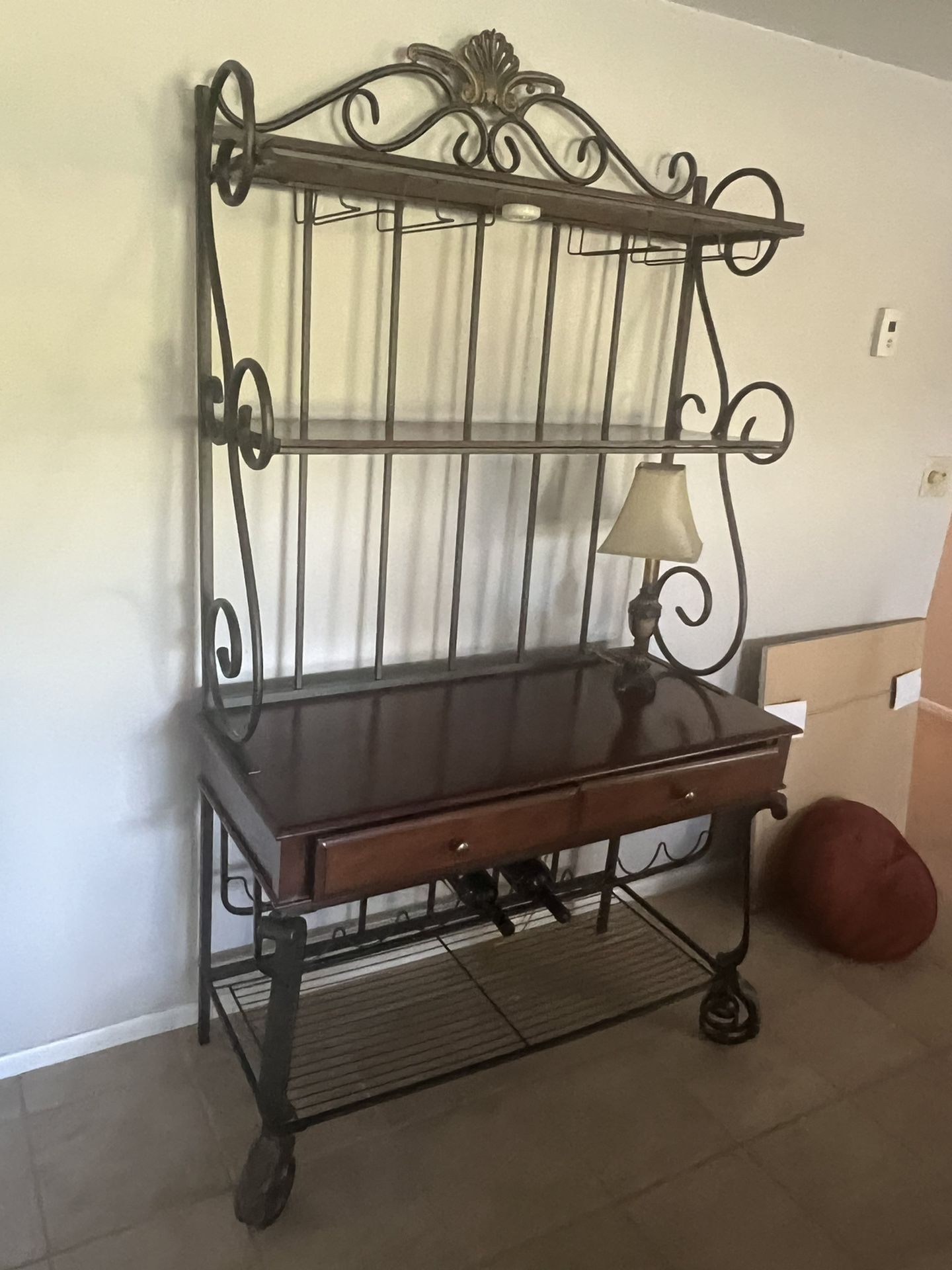 Bakers Rack With Wrought Iron
