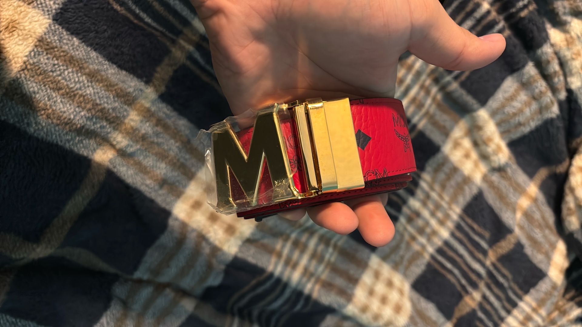 Red Mcm Belt Reversible 