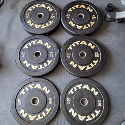 TITAN Olympic Bumper Plates (2x45Lbs 2x35Lbs,2x10Lbs) for $240 Firm (Walnut 91789)