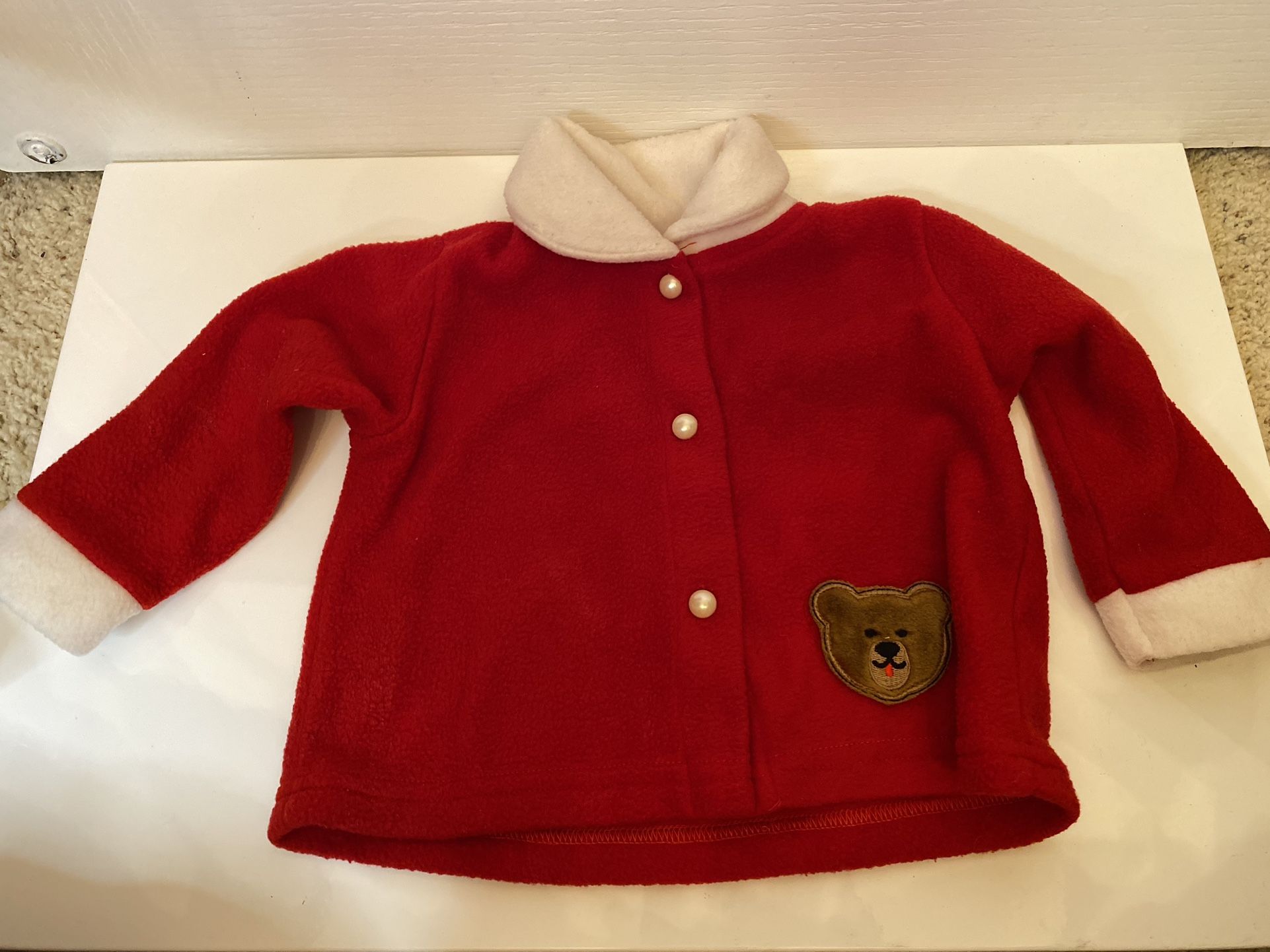 Vintage Red Baby Jacket with Bear Patch 