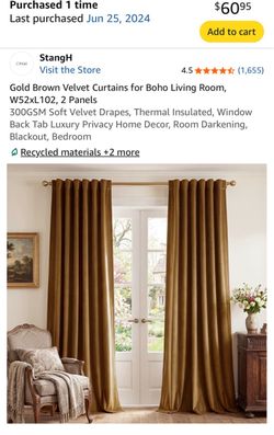 Beautiful gold velvet drapes, 52” x 102”