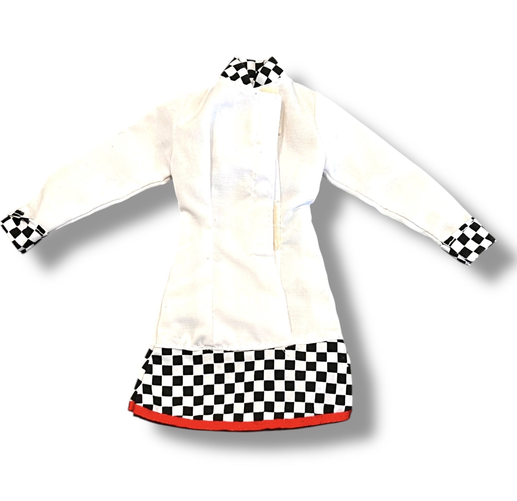 Barbie Cool Careers Chef Jacket Top Shirt White Black White Checked Red Trim