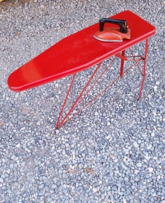 Vintage, Primitive, Antique Metal Iron and Ironing Board Toy