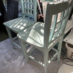 2 Bar Stools Seafoam Green Solid Wood Seat To Floor 24”