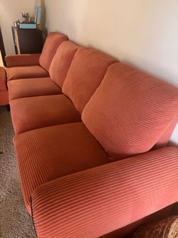 Rust Orange Corduroy Sofa and Ottoman