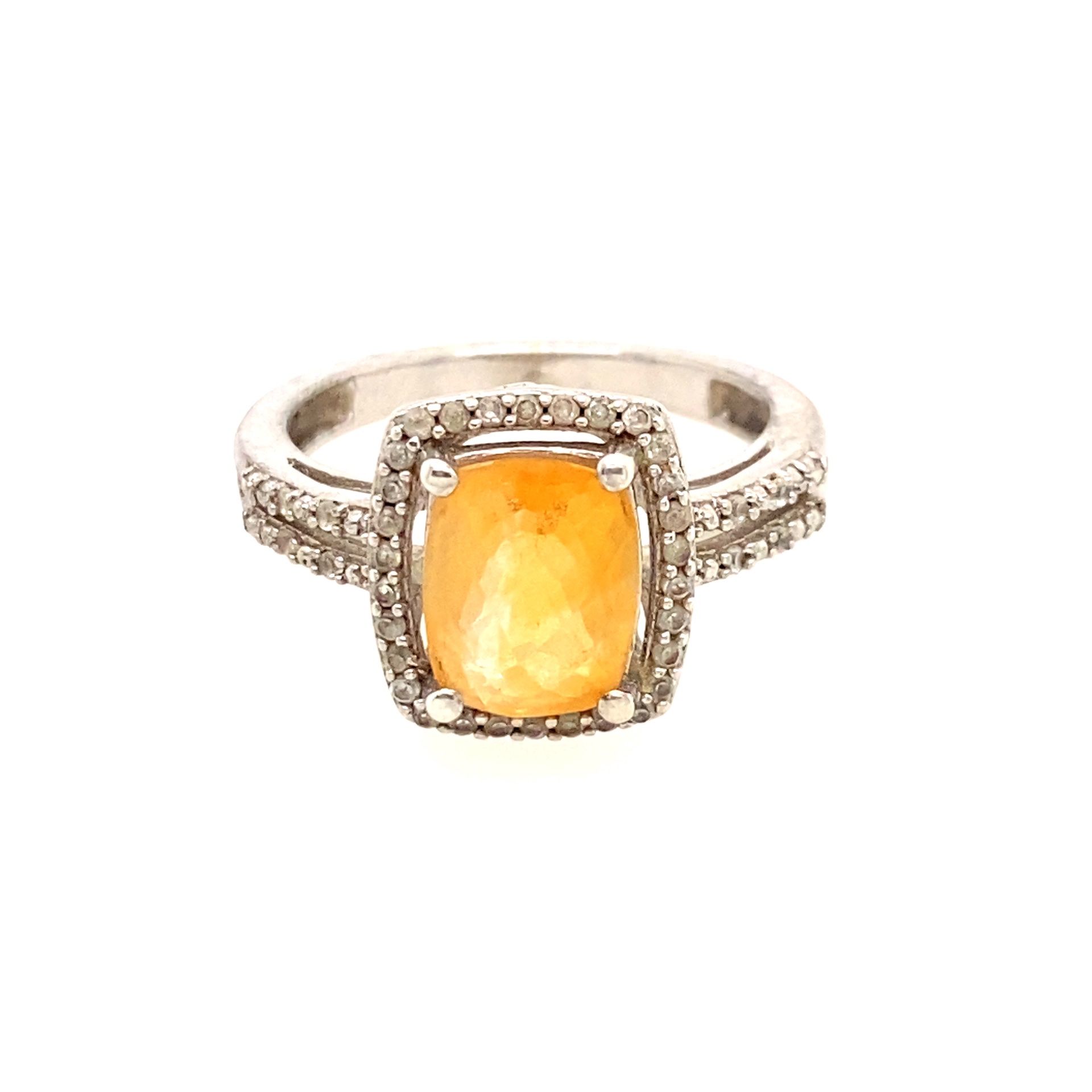 Silver Citrine/Cz Ring