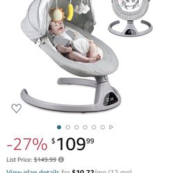 Baby Swings for Infants, 5 Speed Bluetooth Baby Bouncer, Built-in 12 Music & 3 Timer Settings, Touch Screen Chair for 5-20 lb, 0-9 Months