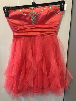 Sequin hearts coral short strapless dress