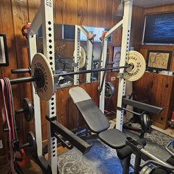 Power Cage Home Gym, Bench, Weights, Bike, Cables, Etc