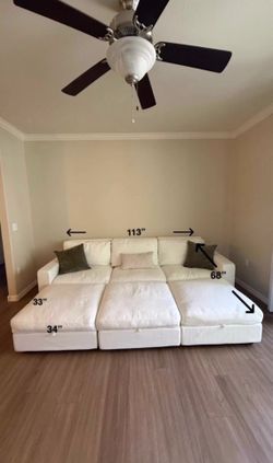 White Cloud couch with 3 ottoman storage