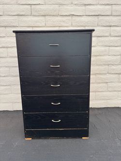 Black Wood 5-Drawer Tall Dresser