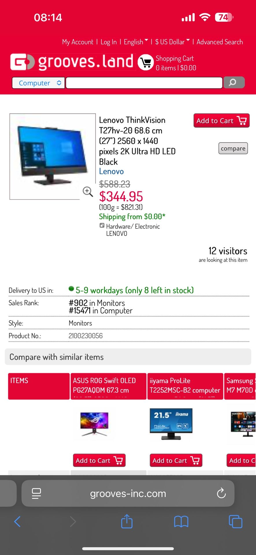 Lenovo 27 Inch Thinkvision T27hv-20