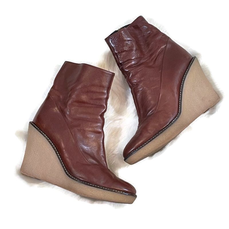 Juicy Couture Maroon Wedge Leather Ankle Bootie