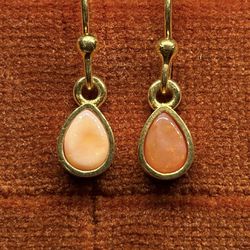 Mismatched Cocktail Mexican Fire Opal Pear Teardrop 18k Gold Dangle Earrings