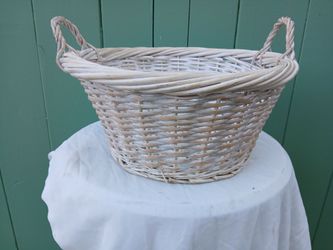 Oversized white wicker Basket with handles